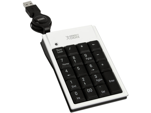 Teclado Numérico Perfect Choice Elemental, retráctil, USB. Color Blanco 