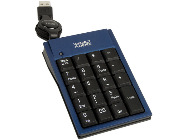 Teclado Numérico Perfect Choice Elemental, retráctil, USB. Color Azul 