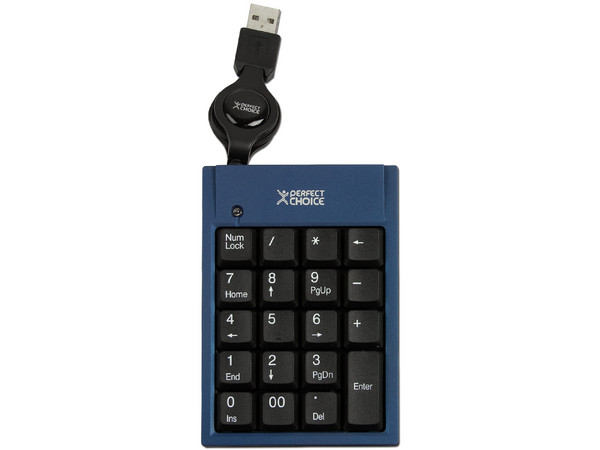 Teclado Numérico Perfect Choice Elemental, retráctil, USB. Color Azul 