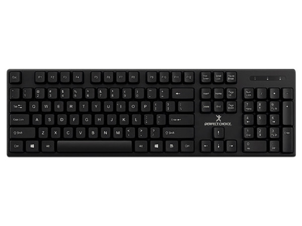 Teclado Inalámbrico Perfect Choice DAPPER, Silencioso, Antiderrames, Receptor USB. Color Negro.