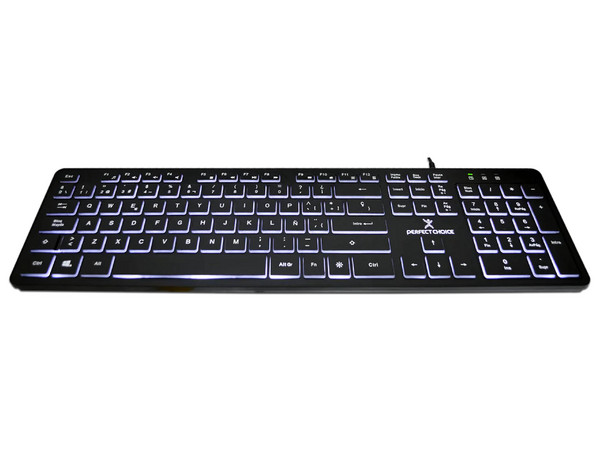 Teclado Perfect Choice PC-201304, Iluminación en Teclas para Oficina, Retroiluminación en Color Blacklight.