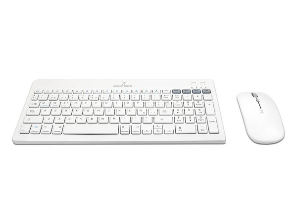 Kit de Teclado y Mouse Perfect Choice Zebrary, Bluetooth, Receptor USB, Batería Recargable, Color Blanco.