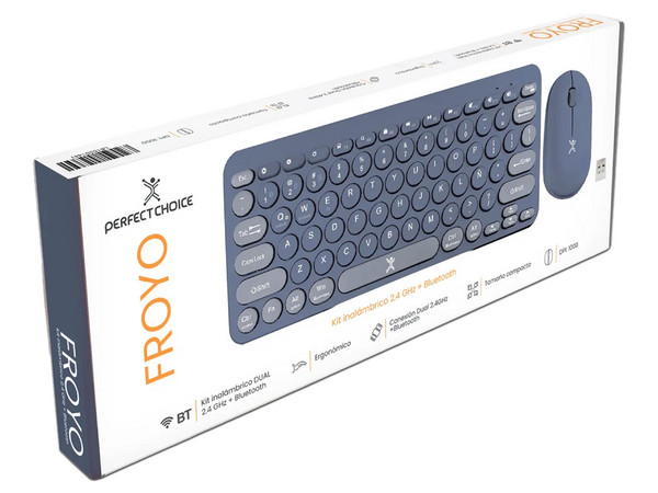 Kit de Teclado y Mouse Inalámbrico Perfect Choice PC-201458, 1000DPI, Bluetooth, Receptor USB. Color Azul. (Versión en Español).