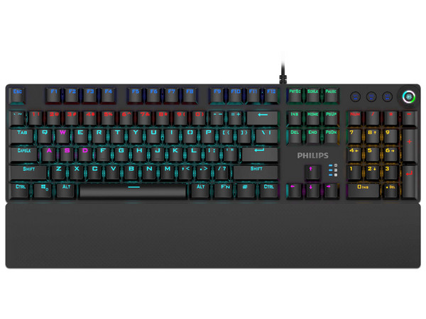 Teclado Mecánico Gamer Philips Momentum G614 con retroiluminación LED multicolor, USB, (Versión Inglés).