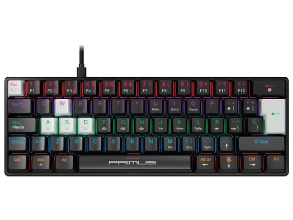 Teclado Gamer Mecánico Primus Gaming BALLISTA61T PKS-060G-S, USB, RGB, (Versión en Español). Color Negro.