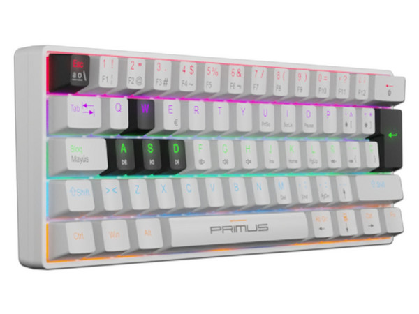 Teclado Gamer Mecánico Primus Gaming BALLISTA61T PKS-060W-S, USB, RGB, (Versión en Español). Color Blanco.