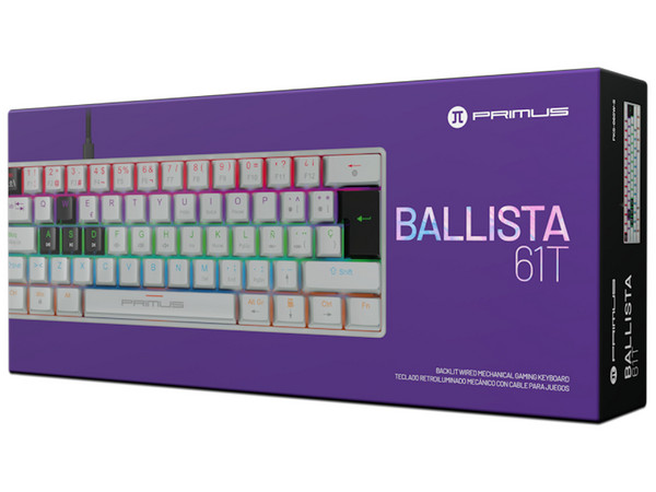 Teclado Gamer Mecánico Primus Gaming BALLISTA61T PKS-060W-S, USB, RGB, (Versión en Español). Color Blanco.