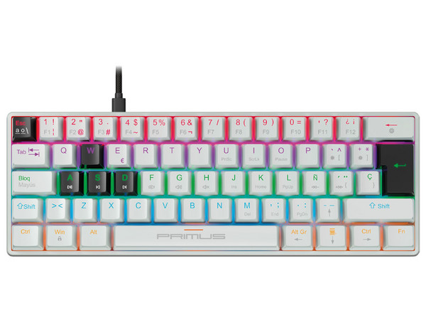 Teclado Gamer Mecánico Primus Gaming BALLISTA61T PKS-060W-S, USB, RGB, (Versión en Español). Color Blanco.