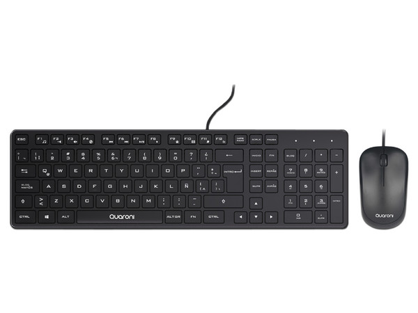 Teclado y Mouse Quaroni KAQ01, USB, Español. Color Negro.