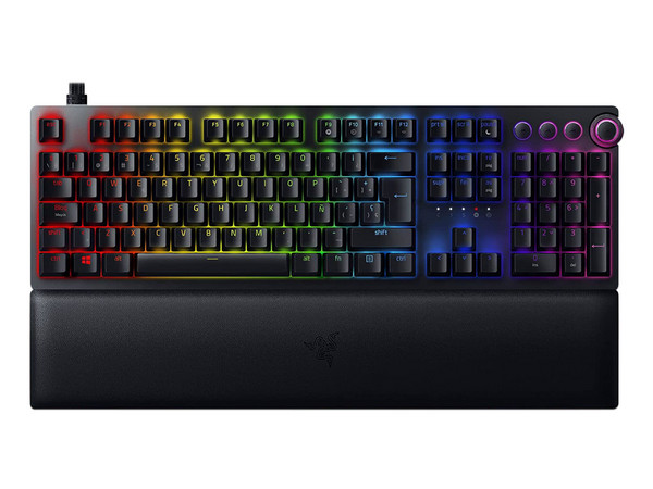 Teclado Optomecánico Gamer Razer Huntsman V2 Analog, con interruptores ópticos analógicos, Español, reposamuñecas, Control Giratorio Digital, 4 Teclas Multimedia, Iluminación Razer Chroma RGB. Color Negro.