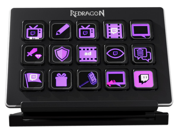 Teclado Redragon Streamcraft SS550, 15 Teclas LCD Programables, 6 Perfiles, USB. Color Negro.