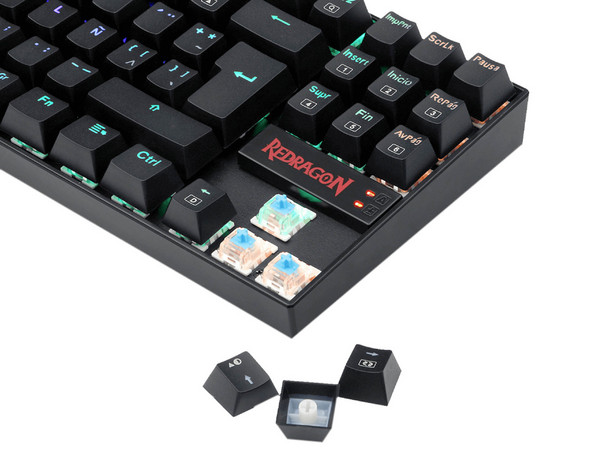 Teclado Mecánico Gamer Redragon Kumara K552, Switch Redragon Blue, Iluminación RGB, USB. Color Negro.