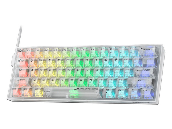 Teclado Mecánico Gamer Redragon Fizz Transparente K617 RGB, Factor de forma 60%. Color Transparente