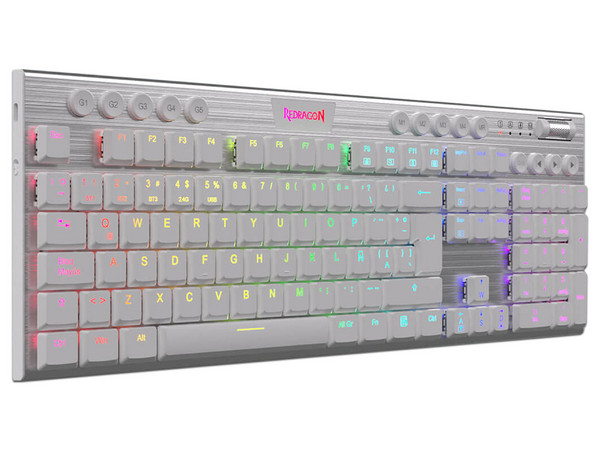 Teclado Mecánico Gamer Redragon Horus K619W, Iluminación RGB, Switch RED, USB, Español, Color Blanco.