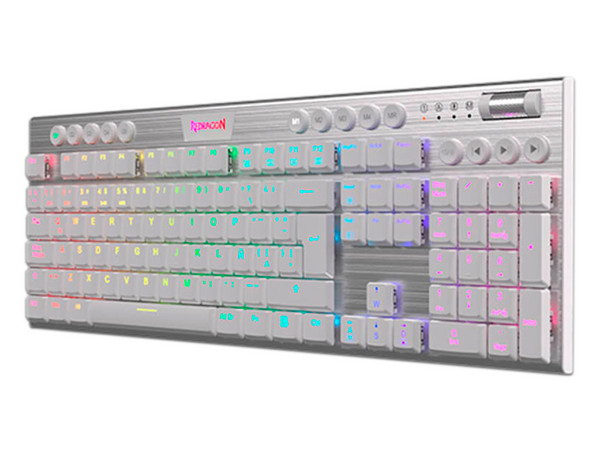 Teclado Mecánico Gamer Redragon Horus K618, Iluminación RGB, Switch RED, USB. Color Blanco.