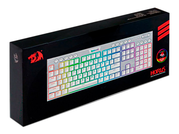 Teclado Mecánico Gamer Redragon Horus K618, Iluminación RGB, Switch RED, USB. Color Blanco.