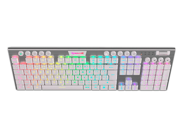 Teclado Mecánico Gamer Redragon Horus K618, Iluminación RGB, Switch RED, USB. Color Blanco.