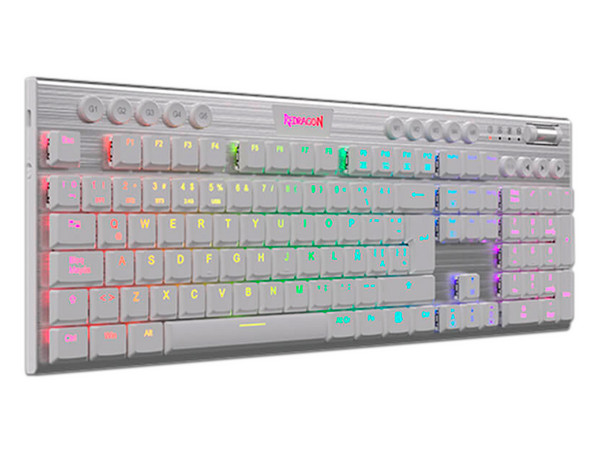 Teclado Mecánico Gamer Redragon Horus K618, Iluminación RGB, Switch RED, USB. Color Blanco.