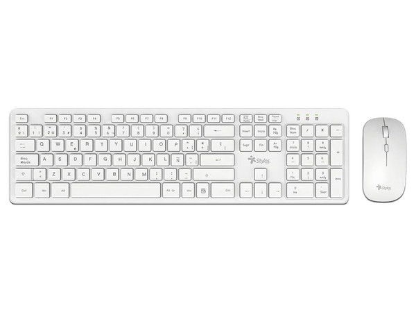 Kit de Teclado y Mouse Stylos STPKTM5W, Inalámbrico, Receptor USB, Color Blanco.