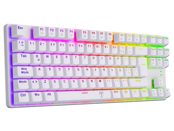 Teclado Gamer Mecánico T-Dagger Bora T-TGK315, Iluminación RGB, USB, Switch Azul. Color Blanco. (Versión en Español).
