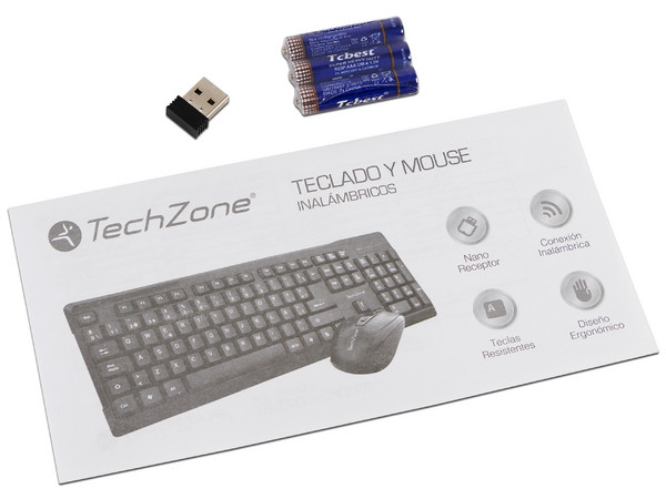 Kit de Teclado y Mouse óptico inalámbrico TechZone TZ16COMB01-INA, USB.