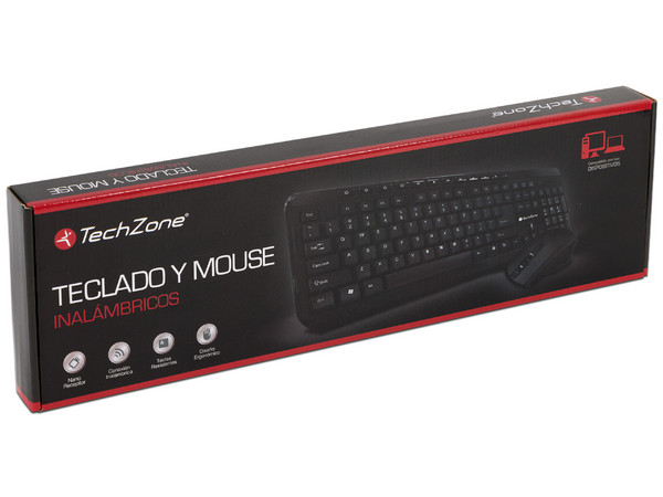 Kit de Teclado y Mouse óptico inalámbrico TechZone TZ16COMB01-INA, USB.