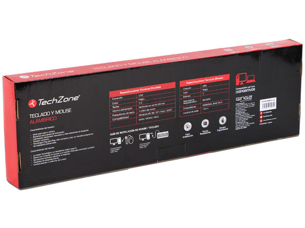 Teclado y Mouse TechZone TZ19COMB01-LA, USB, Color Negro.