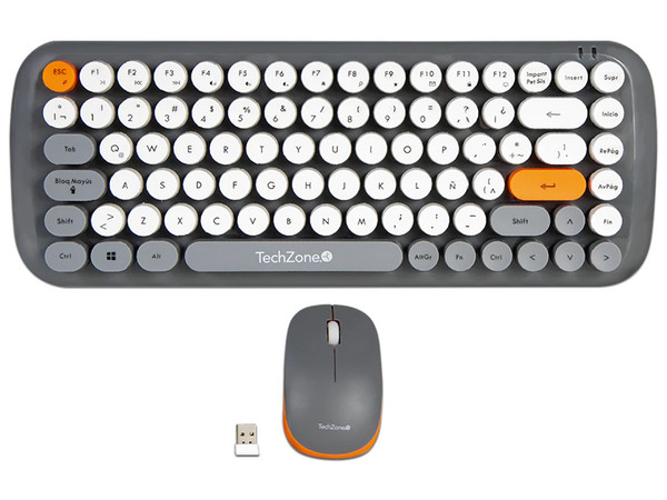 Teclado y Mouse Óptico TechZone TZ20 Inalámbricos, Diseño Retro con Teclas Removibles, USB.
