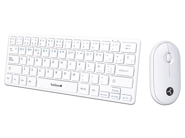 Kit de Mini Teclado y Mouse TechZone Young Pop White, Receptor USB, Español. Color Blanco.