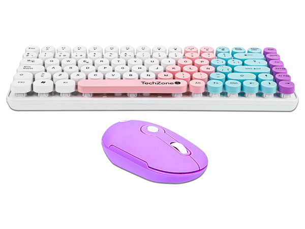 Kit Teclado Y Mouse Techzone Gradient Conexión Inalámbrica Con 85 Teclas Y Mouse Con 4 Botones DPI 1600 Color Blanco, Rosa, Azul Y Morado.