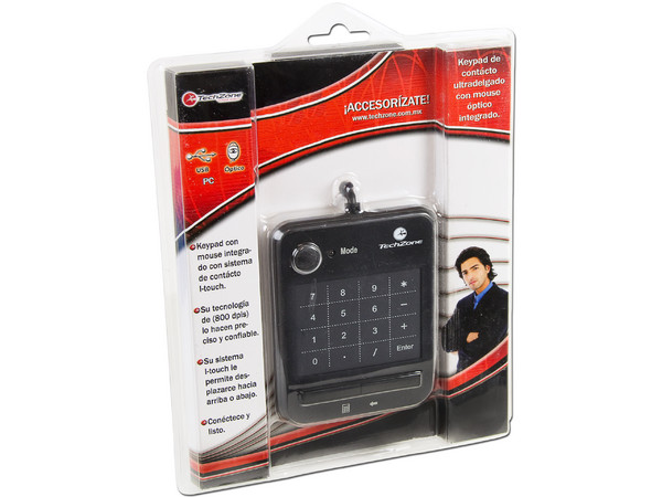 Keypad de contacto ultradelgado con mouse óptico integrado.