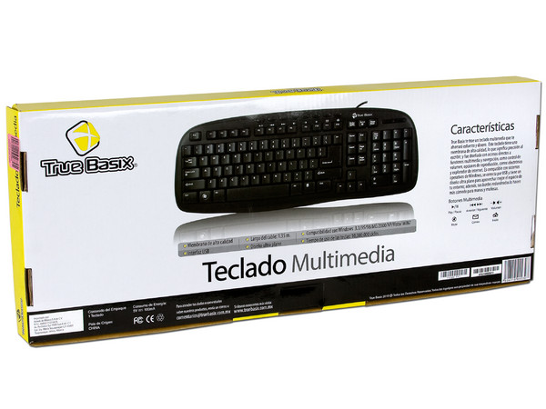 Teclado Multimedia TrueBasix, USB. Color Negro