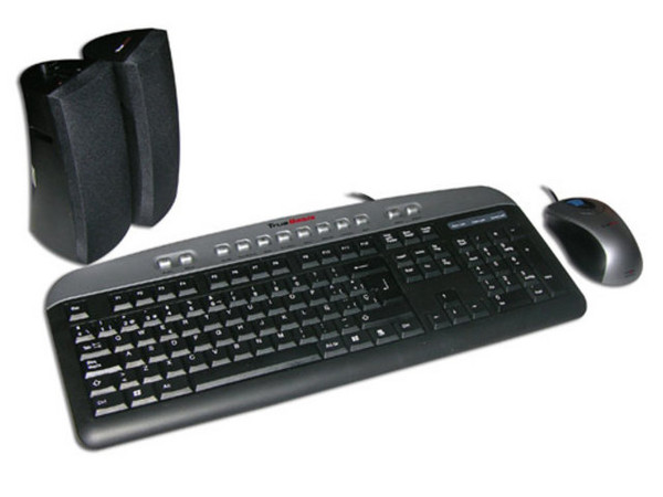 KIT TrueBasix de Teclado, Mouse Óptico y Bocinas. Color Negro