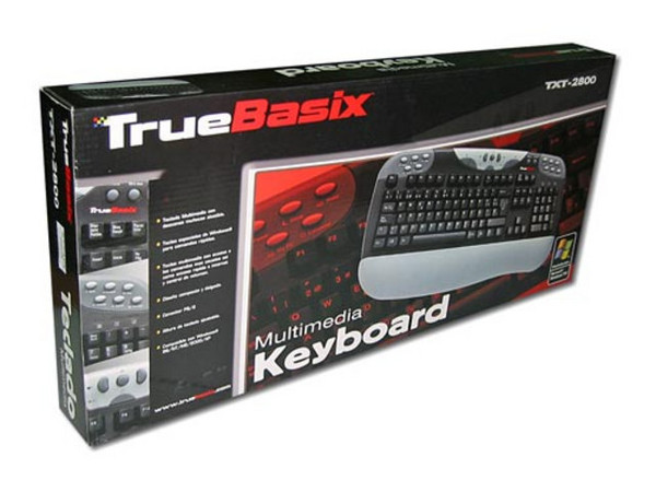 Teclado TrueBasix TXT-2800 Multimedia, PS/2, Color Negro con Plateado.