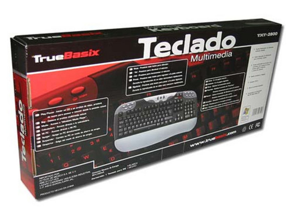 Teclado TrueBasix TXT-2800 Multimedia, PS/2, Color Negro con Plateado.
