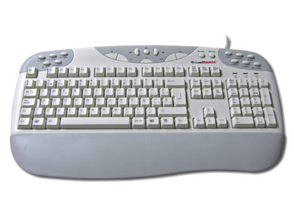 Teclado TrueBasix TXT-2800 Multimedia, PS/2, Color Beige con Gris.