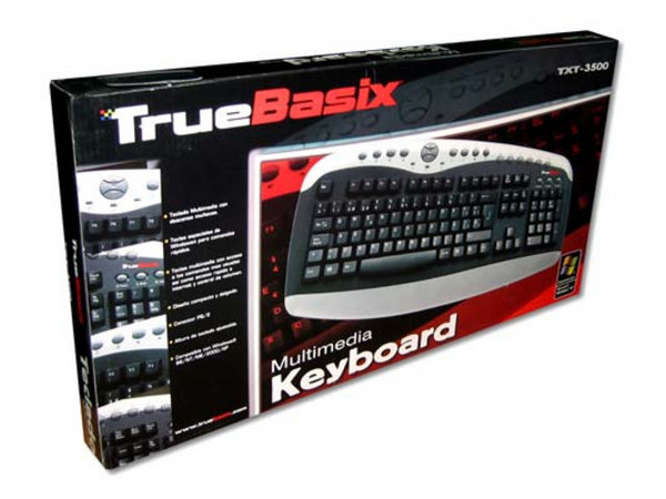 Teclado TrueBasix TXT-3500 Multimedia, PS/2, Color Negro con Plateado.