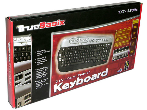 Teclado TrueBasix TXT-3800c con Lector de Memorias y Puerto USB, Color Negro con Plateado. USB