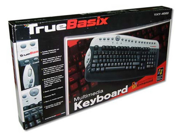 Teclado TrueBasix TXT-4000 Multimedia, PS/2, Color Negro con Plateado.