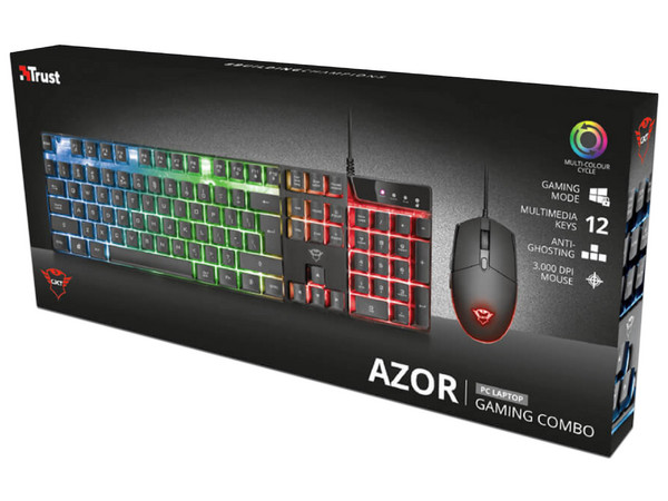 Teclado y Mouse Gamer Trust GXT Azor, Iluminación LED, USB. Color Negro.