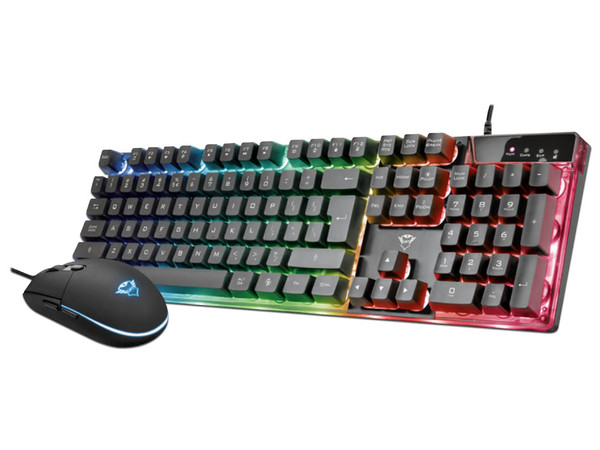 Teclado y Mouse Gamer Trust GXT Azor, Iluminación LED, USB. Color Negro.