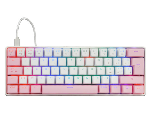 Teclado Mecánico Gamer Vorago KBG560, RGB, USB, Switch Rojo. Color Blanco/Rosa.