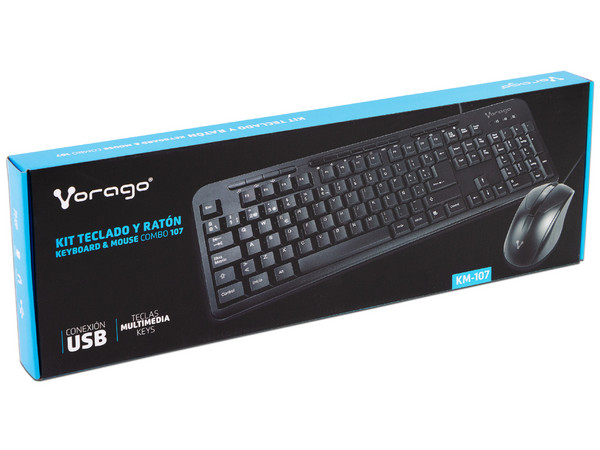 Kit de Teclado y Mouse Vorago KM-107, Teclas multimedia, Resolución 1000dpi, USB. Color Negro.