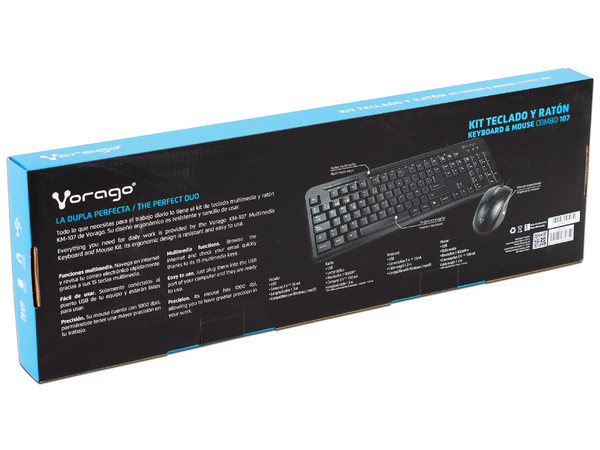 Kit de Teclado y Mouse Vorago KM-107, Teclas multimedia, Resolución 1000dpi, USB. Color Negro.