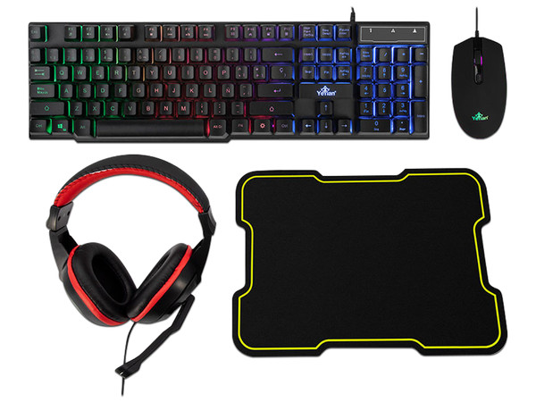 Kit de Teclado Gamer Yeyian Hydra, RGB.
Incluye Mouse Gamer RGB de 2400 dpi,
Audífonos Tipo Diadema de 3.5mm y
Mouse Pad de Caucho.