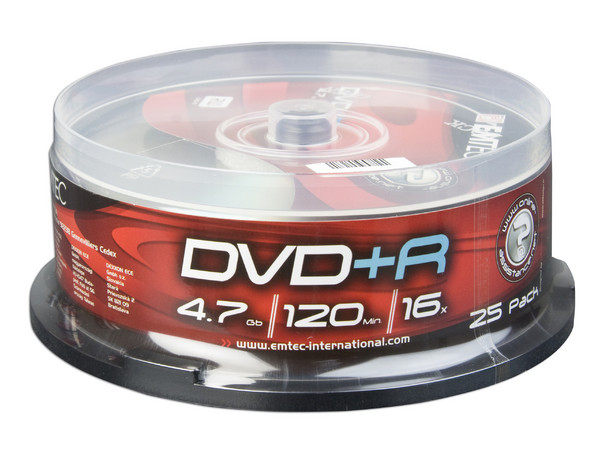 Paquete de 25 DVD+R EMTEC de 4.7GB / 16X