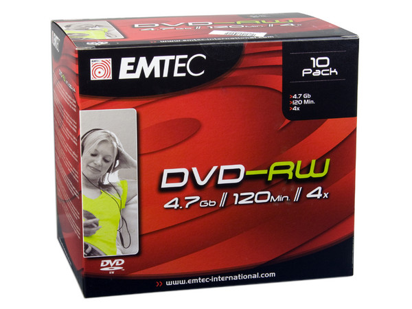 Paquete de 10 DVD-RW EMTEC de 4.7GB / 4X en caja
