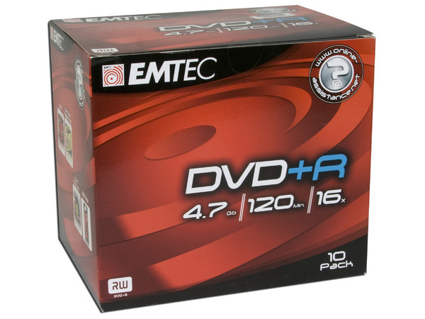 Paquete de 10 DVD+R EMTEC de 4.7GB / 16X en caja   