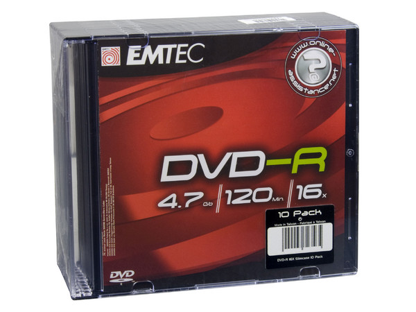 Paquete de 10 DVD-R EMTEC de 4.7GB / 16X en caja Slim