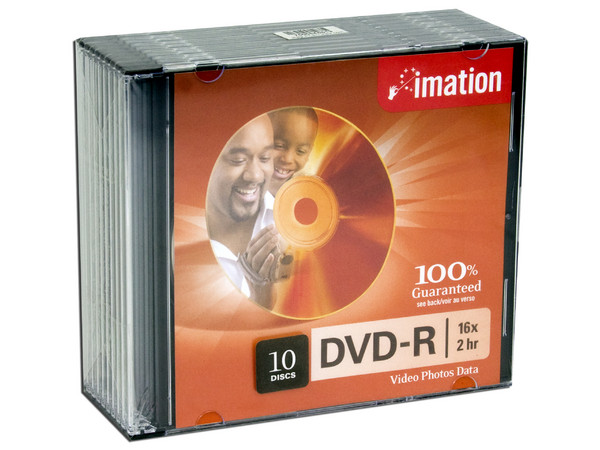 Paquete de 10 DVD-R Imation de 4.7GB /16X en caja Slim